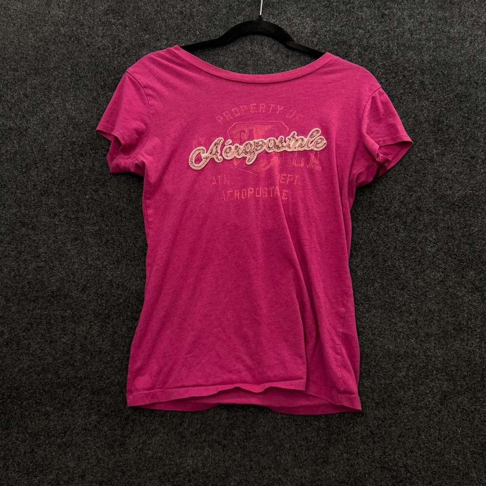 Vintage Aeropostale Magenta Pink Graphic T-Shirt Embroidered Logo Large